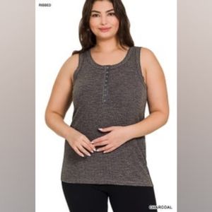 Melange Ribbed Tank Charcoal